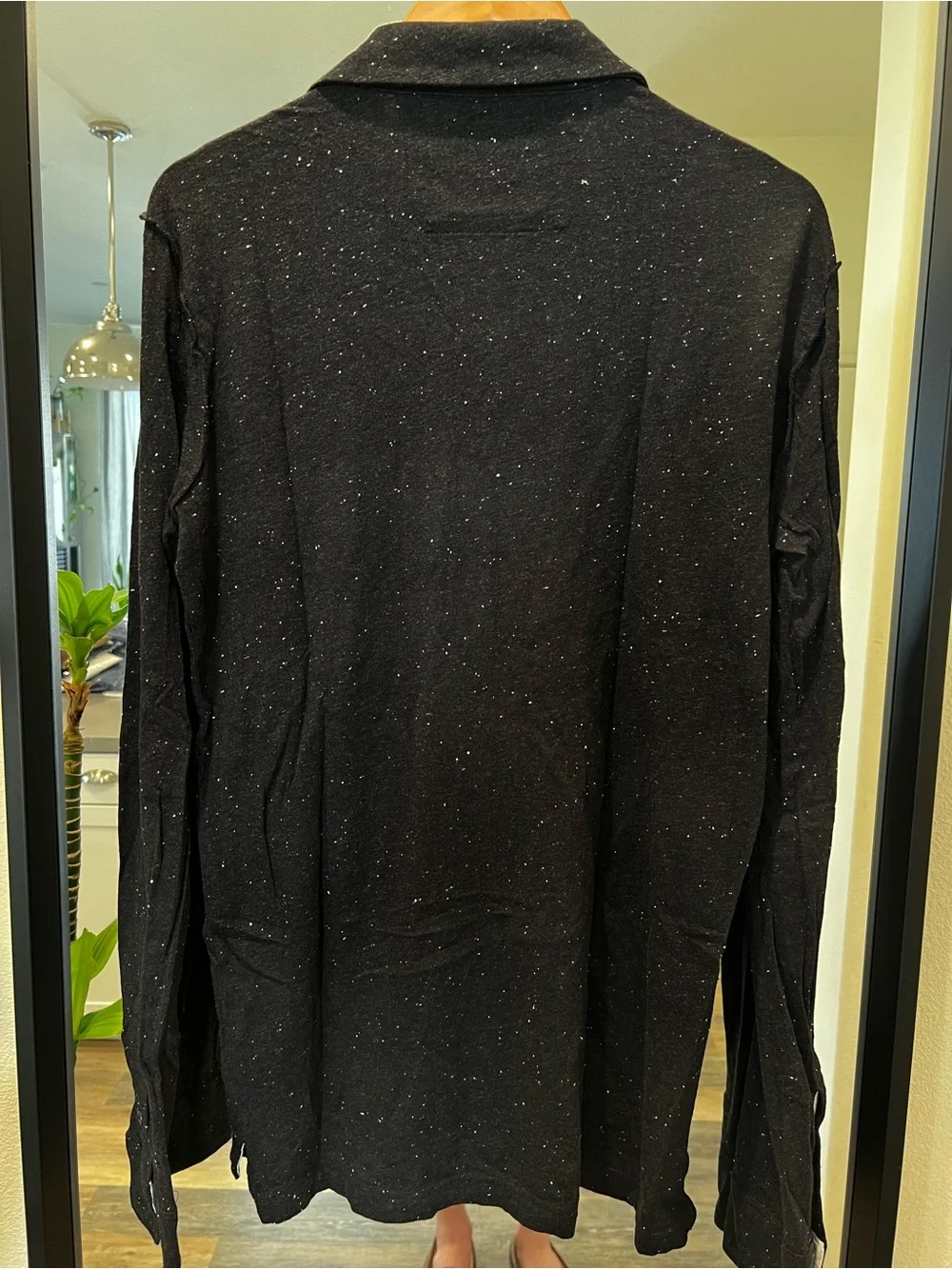 Banana Republic Men's Black Speckled Long-Sleeve Button-Down Shirt